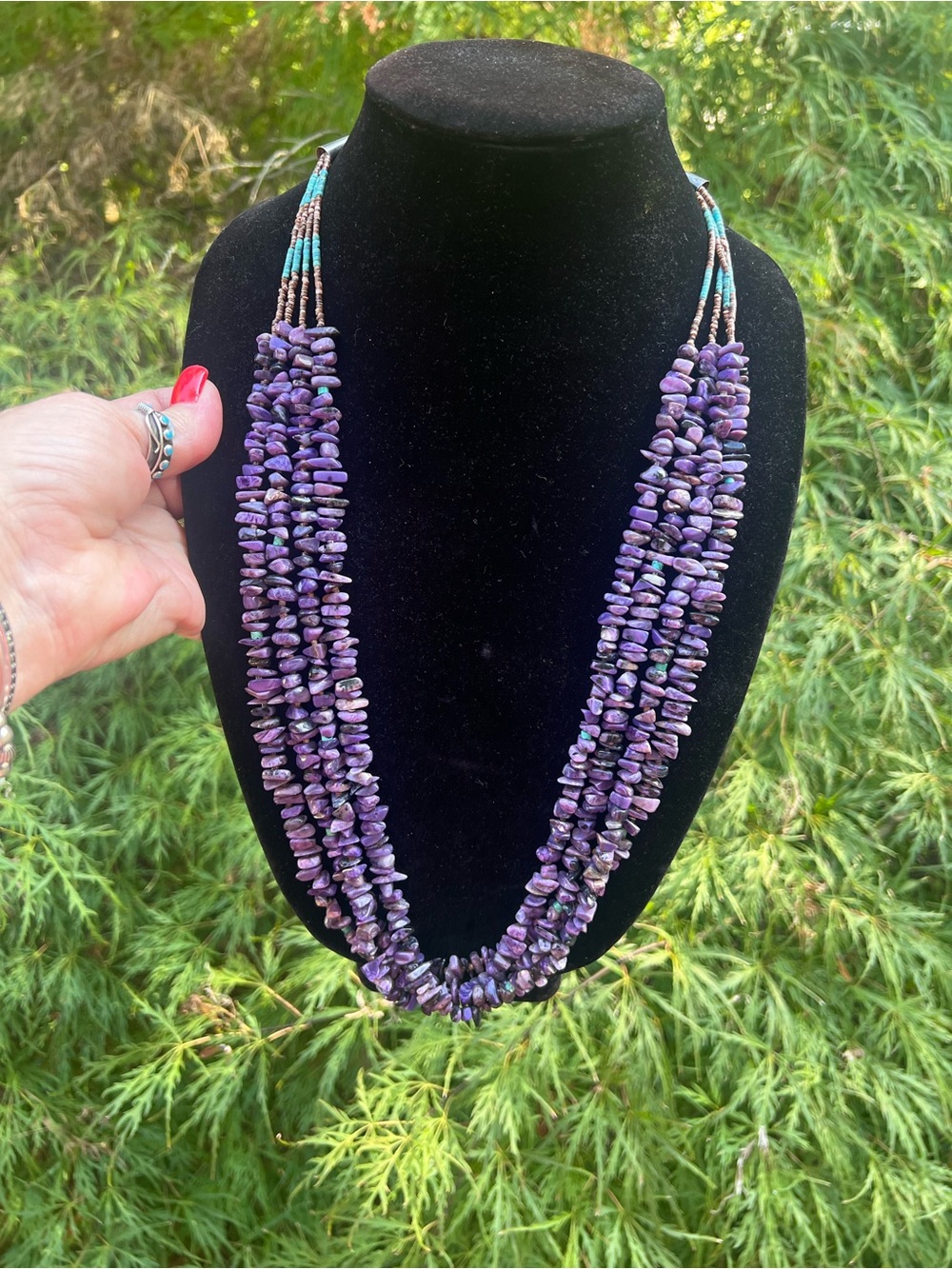 Charoite Turquoise Heishi Multi Strand Sterling Necklace
